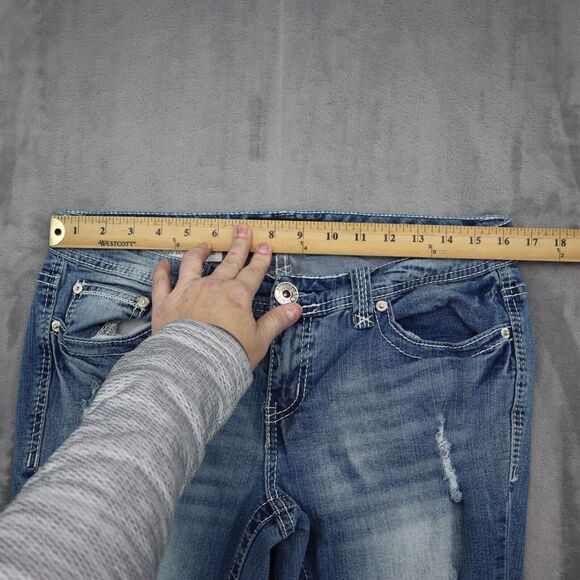 Twentyone Black by RU21 Pants Womens 12 Blue Denim Slimboot Distressed Jeans - Picture 3 of 16